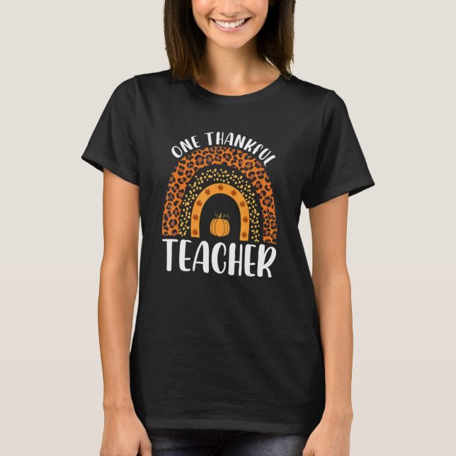 T-shirt One Thankful Teacher Rainbow Leopard Groovy Teache (Devant)