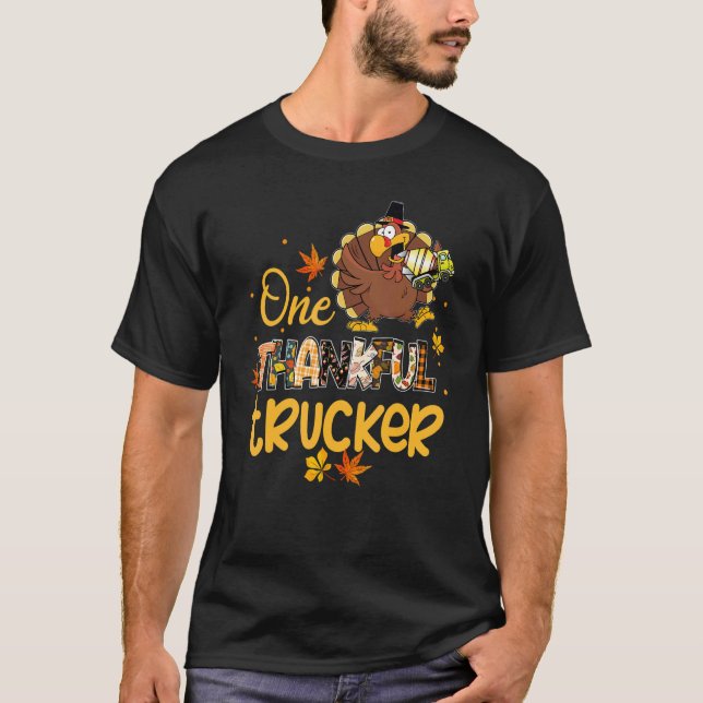 T-shirt One Thankful Trucker Turkey Pilgrim Hat Thanksgivi (Devant)