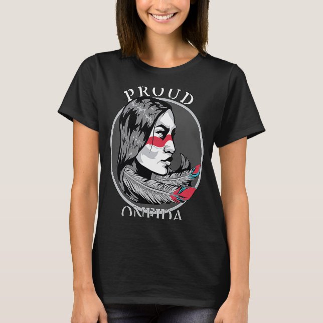 T-shirt Oneida American Indian Tribe Guerrier Girl Feather (Devant)