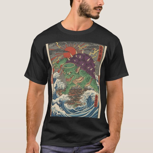 T-shirt Oni Tortue Soleil Levant Ukiyo-e (Devant)