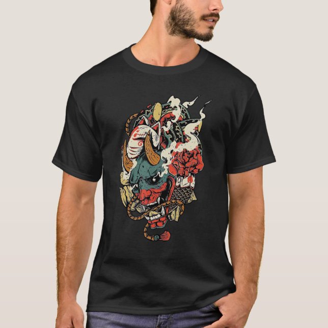 T-shirt Oni Yokai Masque démon en colère Culte de mytholog (Devant)