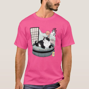 T-shirt Onsen Bath Kitten Pet Lover Japonais Art Cute Chat