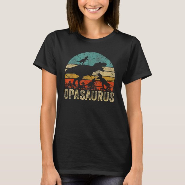 T-shirt Opa Dinosaur Opasaurus 3 Père de Noël Deux Enfants (Devant)
