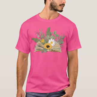 T-shirt Open Book With Florals And Leaves