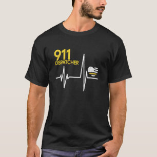 T-shirt Opérateur 911 battement de coeur police drapeau mi