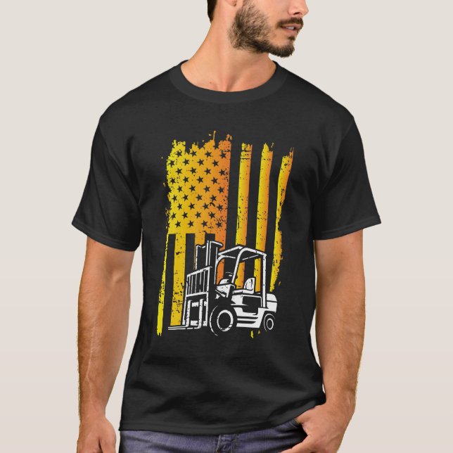 T-shirt Opérateur de chariot élévateur à drapeau américain (Devant)