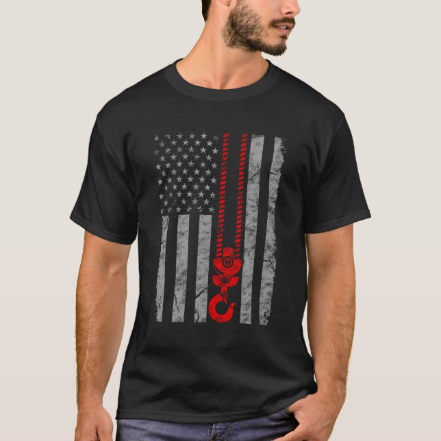 T-shirt Opérateur de grue américain Patriotique Mince Lign (Devant)