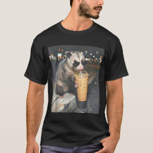 T-shirt Opossum buvant un café glacé mème animal drôle