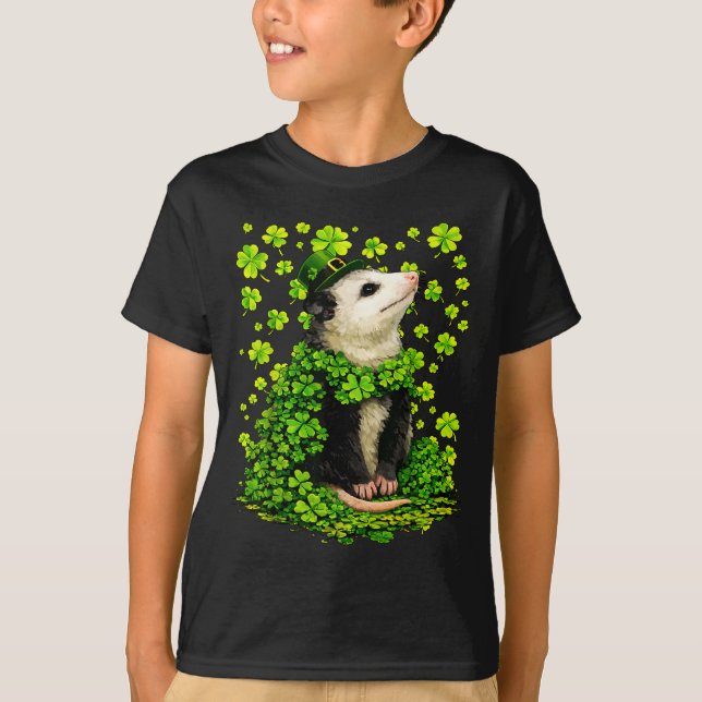 T-shirt Opossum chanceux avec trèfles shamrocks st patrick (Devant)