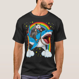 T-shirt Opossum Drôle à Cheval sur Requin Possum Marsupial