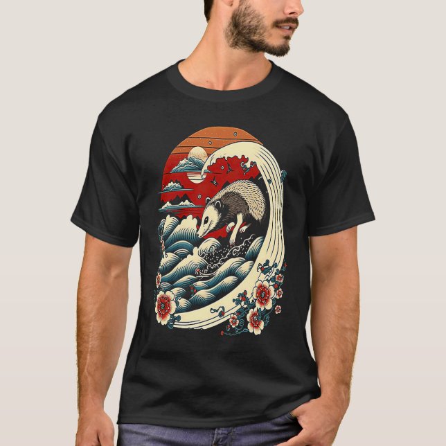T-shirt Opossum Japanese Wave  Vintage Possum   1 (Devant)