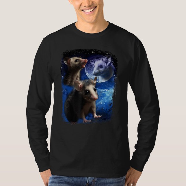 T-shirt Opossum Moon and Three  pet baby Possums meme Vint (Devant)