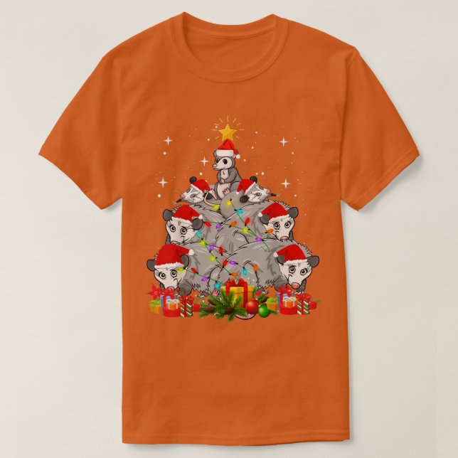 T-shirt Opossum Possum Arbre de Noël Lumières Drôle Orname (Design devant)