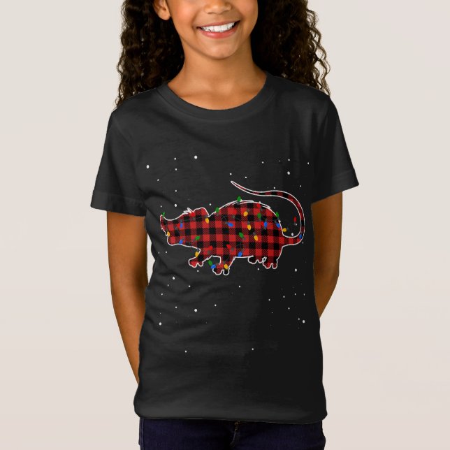 T-Shirt Opossum Possum Noël Costume rouge plaid Joyeux X (Devant)