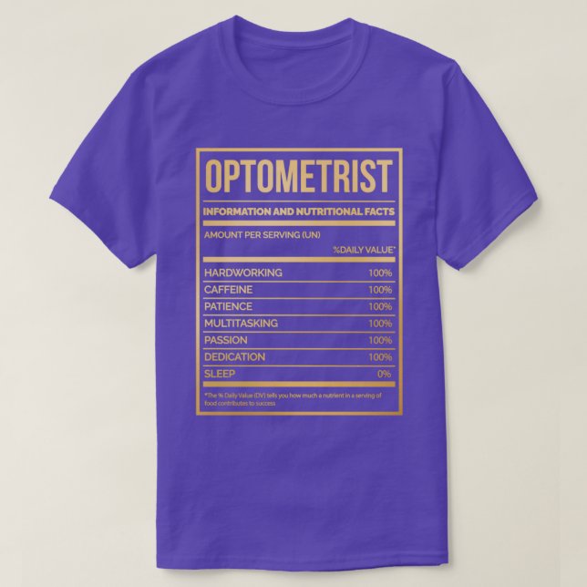 T-shirt Optométriste Funny Optométrie Nutrition Étiquette  (Design devant)