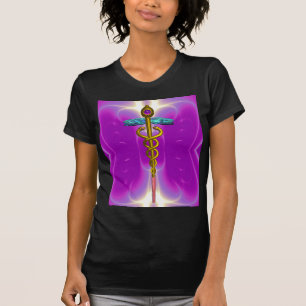 T-shirt OR CADUCUS SYMBOLE MÉDICALE, rose Fuchsia