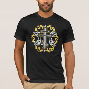 T-shirt Or Croix Orthodoxe Avec Ornements