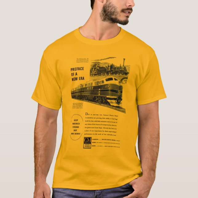 T-shirt Or de motif d'électro du diesel 1948 de chemin de (Devant)