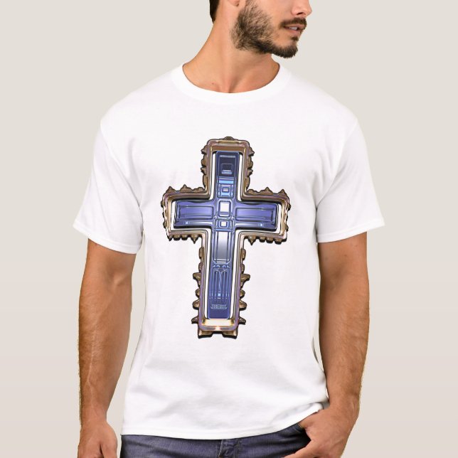T-shirt Or et croix au néon bleue (Devant)