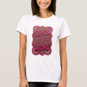 T-shirt Or Jaune JE SUIS EN RELATION OUVERTE AVEC LE VIN