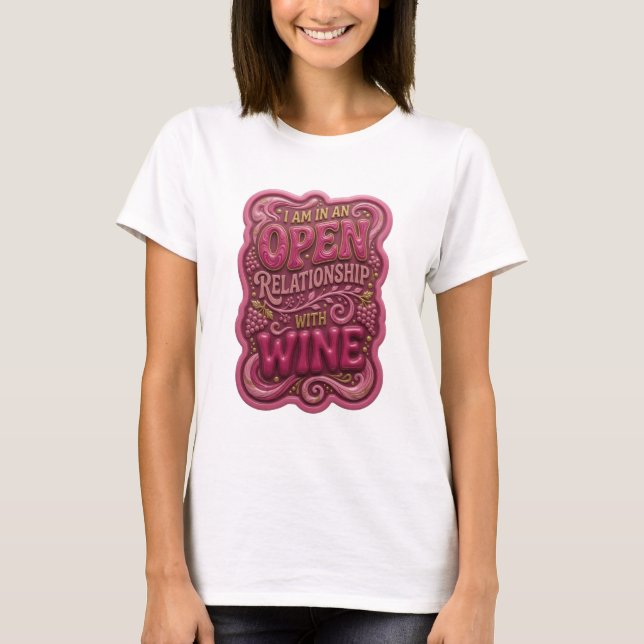 T-shirt Or Jaune JE SUIS EN RELATION OUVERTE AVEC LE VIN (Devant)