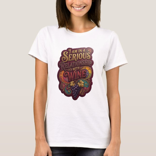 T-shirt Or Jaune JE SUIS EN RELATION SÉRIEUSE AVEC LE VIN (Devant)