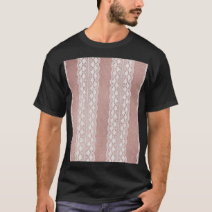 T-shirt Or rose métallique, texture dentelle blanc cassé.