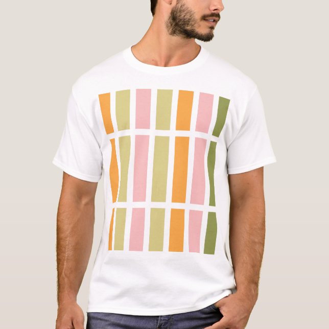 T-shirt Or rose orange et rayures vertes (Devant)