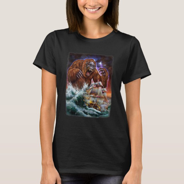T-shirt Orang-outan monstrueux tel Kraken attaquant un nav (Devant)