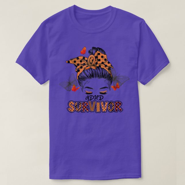 T-shirt Orange ADHD Messy Bun Girl Survivor Croire soutien (Design devant)