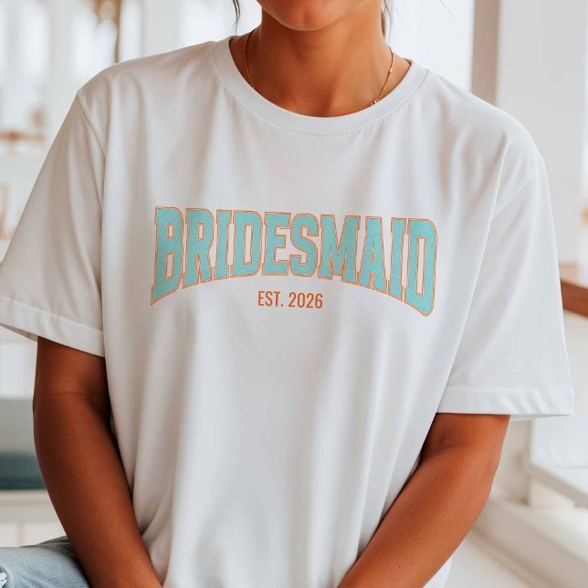 T-shirt Orange + Aqua Faux Glitter BRIDESMAID Bachelorette (Créateur téléchargé)
