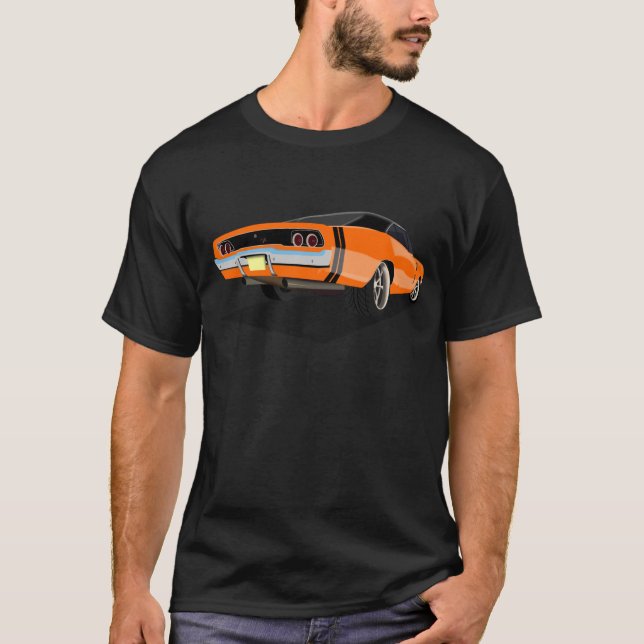 T-shirt Orange avec chargeur des rayures noires le "68 (Devant)