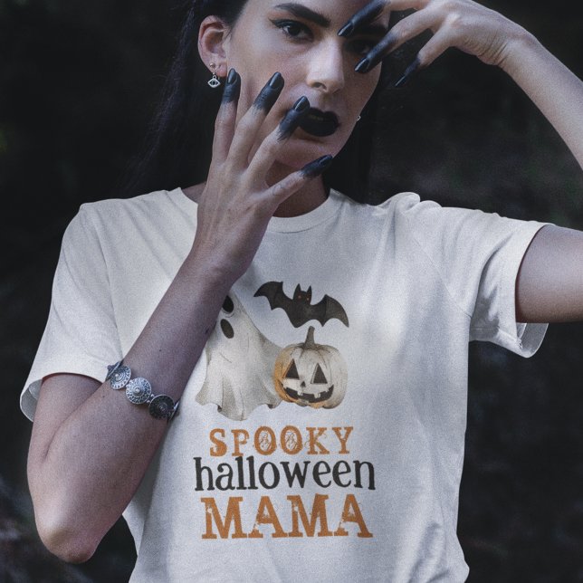 T-shirt Orange Black Ghost Éffrayant Halloween Mama (Créateur téléchargé)