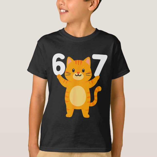 T-shirt Orange Cat 67 Meme Six Seven Funny Cat Lover  (Devant)