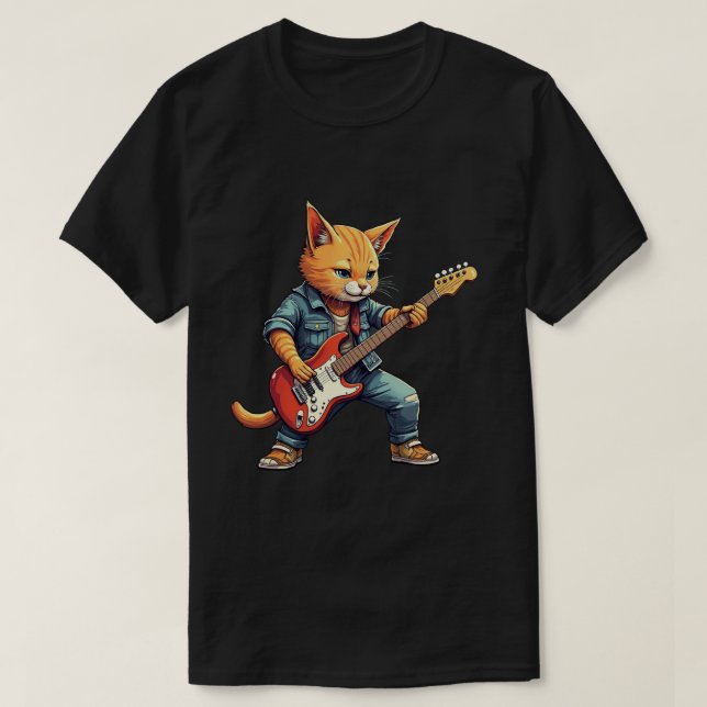 T-shirt Orange Cat Guitar Player (Design devant)