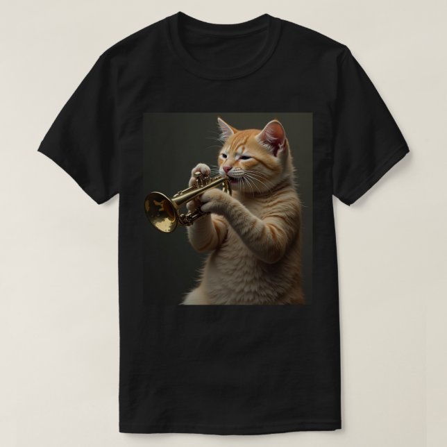 T-shirt Orange Cat Trumpet Player (Design devant)