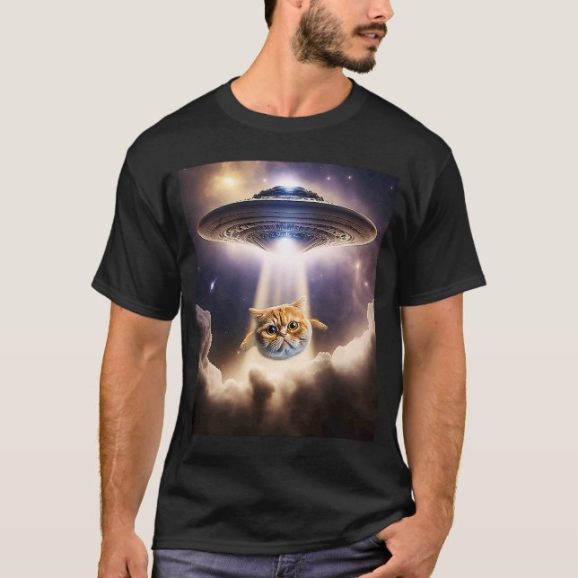 T-shirt Orange Cat UFO Space Alien  Cute Kitten Beam Up (Devant)