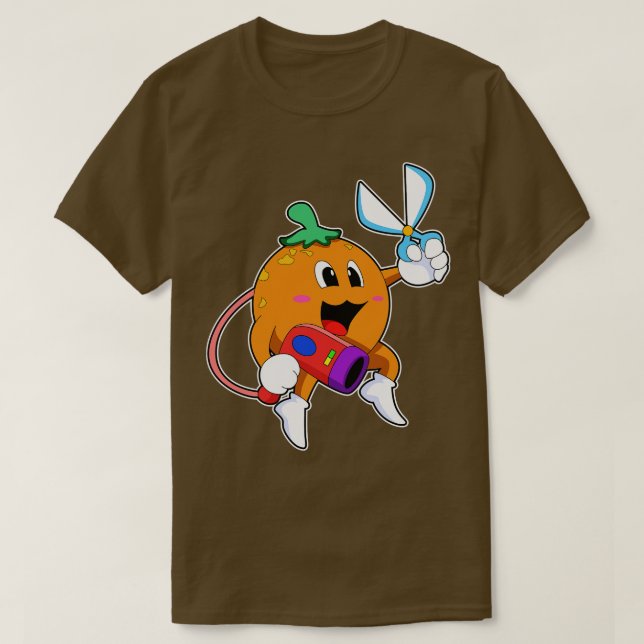 T-shirt Orange comme coiffeur avec sèche-cheveux ciseaux (Design devant)
