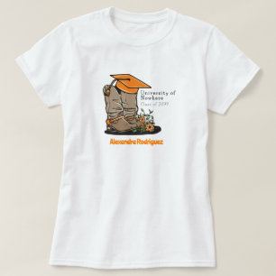 T-shirt Orange Cowboy Boot Graduation Cap & Fleurs