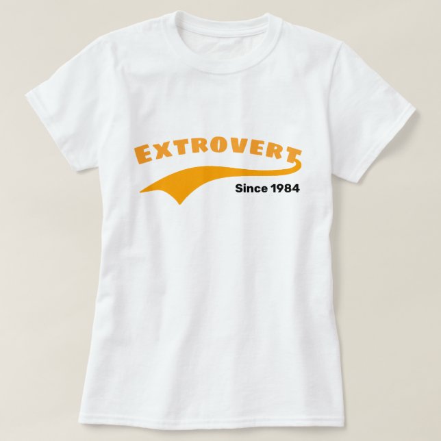 T-shirt Orange Extrovert Typographie Swoosh Date personnal (Design devant)