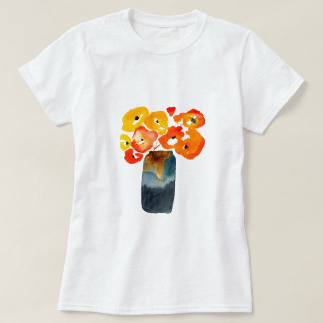 T-shirt Orange fleurs de pavot aquarelle (Design devant)