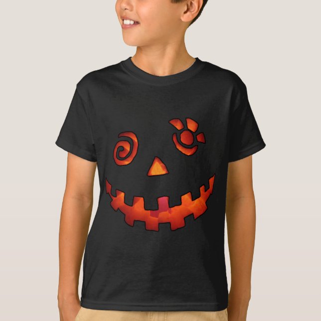 T-shirt Orange folle de visage de citrouille de (Devant)