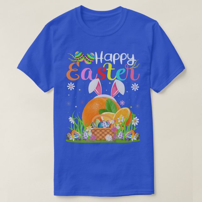 T-shirt Orange Fruit Bunny Oeuf Chasse Drôle Orange Happy  (Design devant)