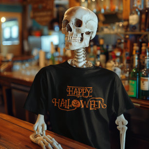 T-shirt Orange Happy Halloween Bony Typographie