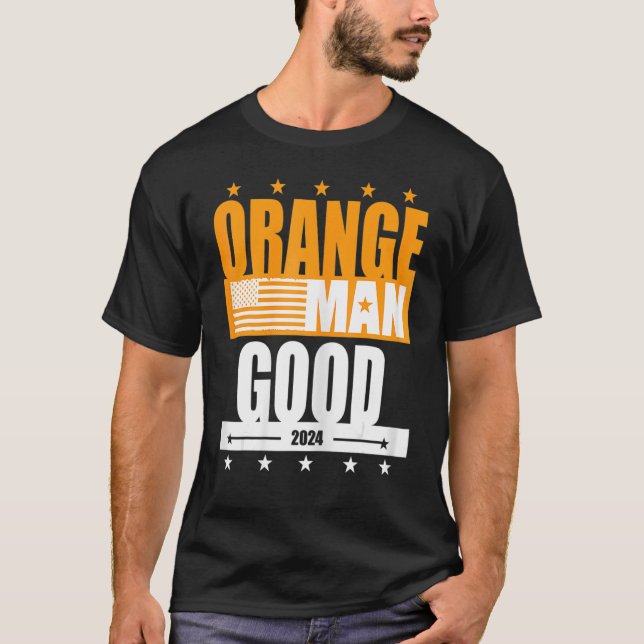 T-shirt Orange Homme Bon Mème Patriotique Américain (Devant)