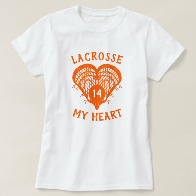T-shirt Orange Lacrosse Mon Coeur (Design devant)