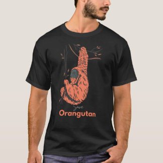 T-shirt Orange Noir Illustré Enregistrer Orangoutan