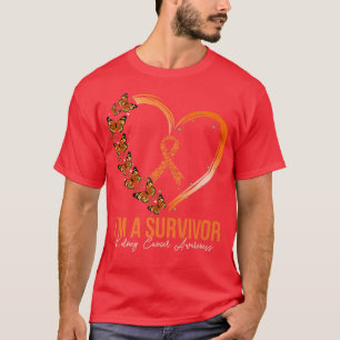 T-shirt Orange Papillon Coeur Je Suis Un Survivant Cancer