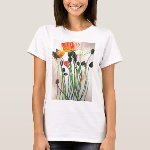 T-shirt Orange Populaires fleurs aquarelle art
