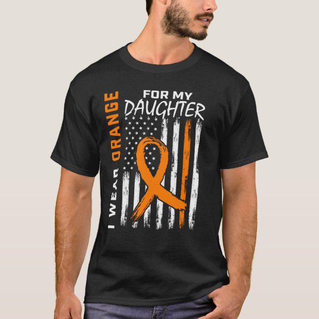 T-shirt Orange Pour Ma Fille Leucémie Drapeau Maman (Devant)